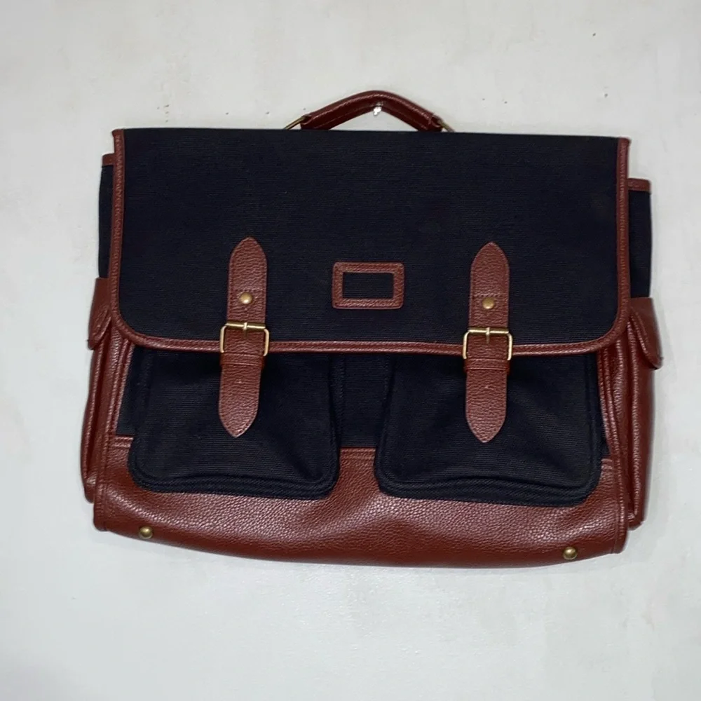 The Ultimate Messenger Bag Black Brown Canvas Faux Leather Trim Preppy Business